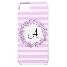 Rose Lilac Monogram Stripe iPhone Gehäuse vertikal