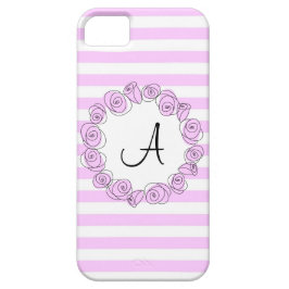 Rose Lilac Monogram Stripe iPhone Gehäuse vertikal title_seo2