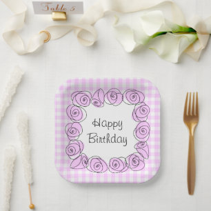 Rose Lilac Square Karo Geburtstagspapierplatte Pappteller