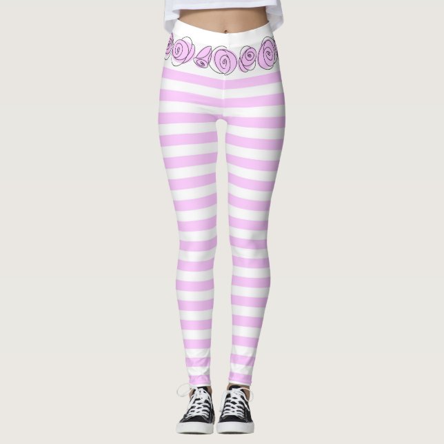 Rose Lilac Strip horizontale Leggings (Vorderseite)