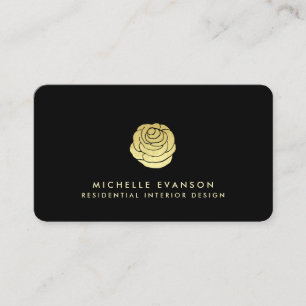 Rose Logo Imitate Gold Foil Elegante Einfache Schw Visitenkarte
