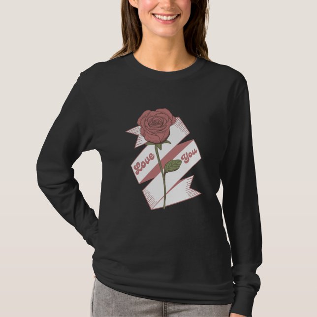 Rose Love Ribbon – Romantic Floral Art T-Shirt (Vorderseite)