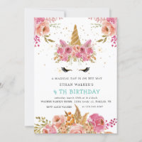 rose magique blush licorn Anniversaire Invitation