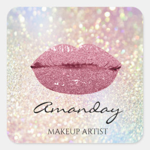Rose Makeup Artist Lips Rosa Holografie Quadratischer Aufkleber