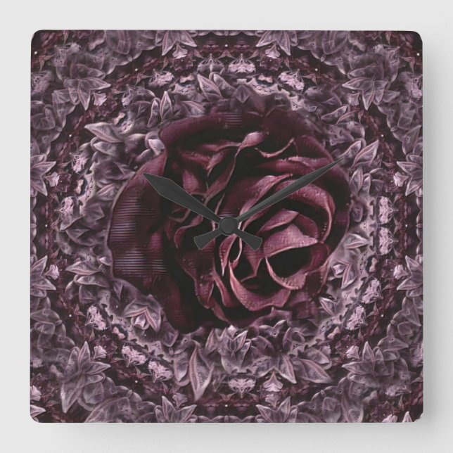 Rose Mandala Quadratische Wanduhr (Vorderseite)