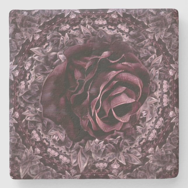 Rose Mandala Steinuntersetzer (Vorderseite)