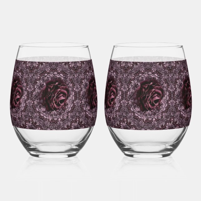Rose Mandala Trinkbehälter Set Weinglas Ohne Stiel (Vorderseite)