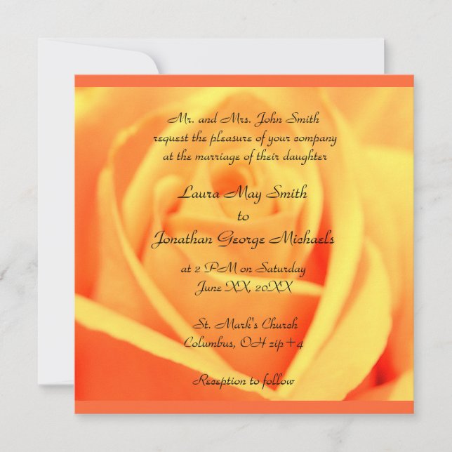 Rose - Mango - Sonnenuntergang Grenze - Hochzeit e Einladung (Vorderseite)