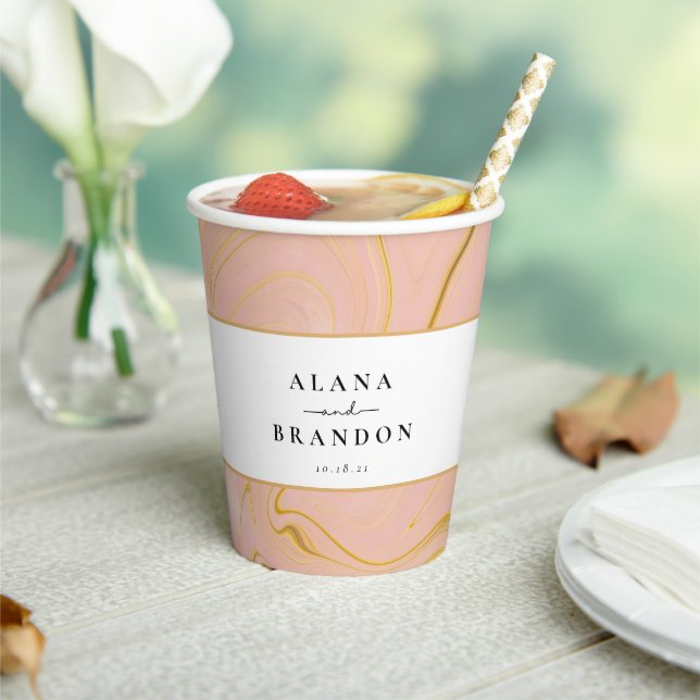Rose Marble Agate Glitzer Namen Wedding Paper Cups Pappbecher (In Situ)