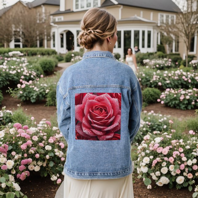 Rose Mark Denimjacke mit elegantem floralem Akzent Jeansjacke (Hochzeit Rückseite)