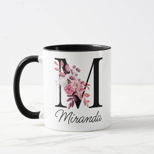 Rose Mauve Floral Letter M Monogram Initial Tasse (Links)
