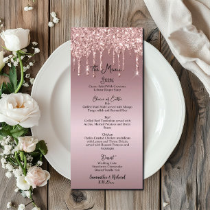 Rose Mauve Glitzer Metallic 4x9" Hochzeitsmenü Menükarte