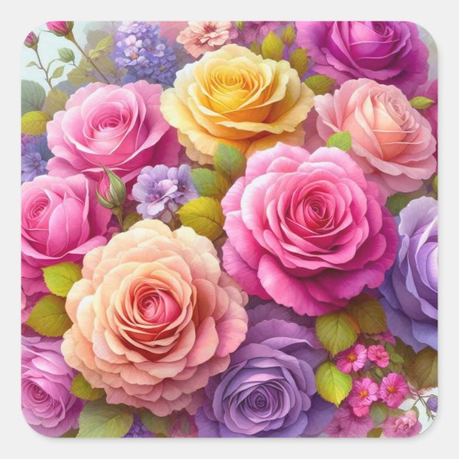 Rose Medley Quadratischer Aufkleber (Vorderseite)