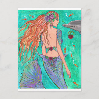 Rose Meerjungfrau "Das Geschenk" Dolphin Fantasy A Postkarte