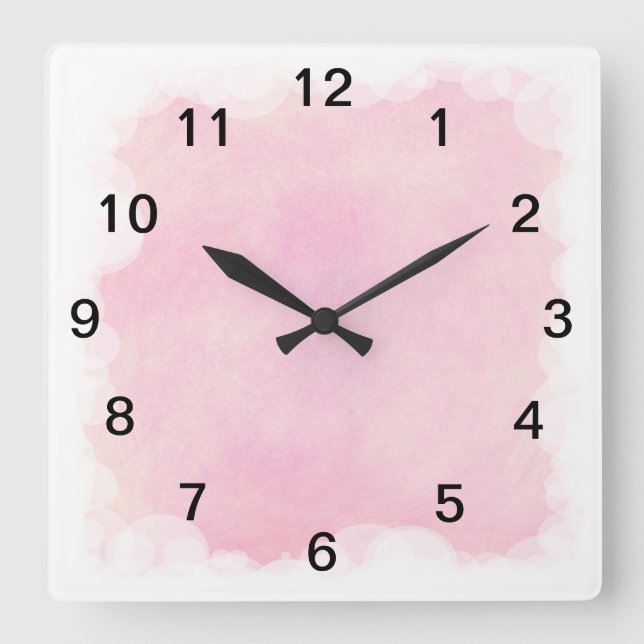 Rose Mélange blanc bulles et nuages Horloge murale (Recto)