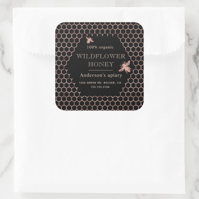 Rose métallique Gold Queen Bee Honey Jar Étiquette (Sac)