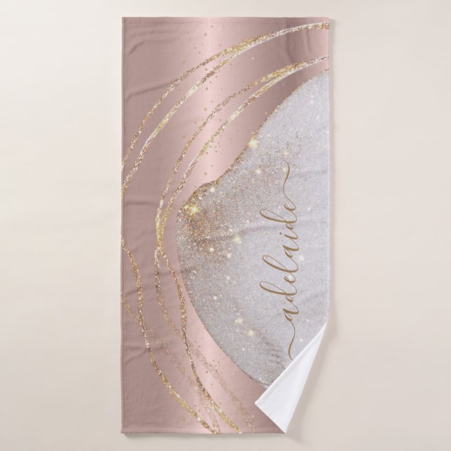 Rose métallique monogramme Parties scintillant d'o (Serviette de bain)