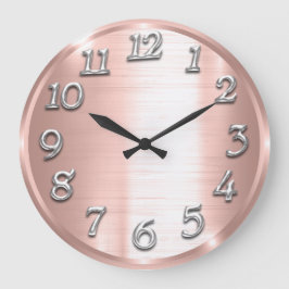 Rose Metallische arabische Zahlen Silbergrau Große Wanduhr