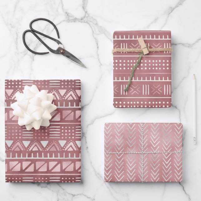 Rose Metallverpackungspapierblätter Geschenkpapier Set (Vorderseite)