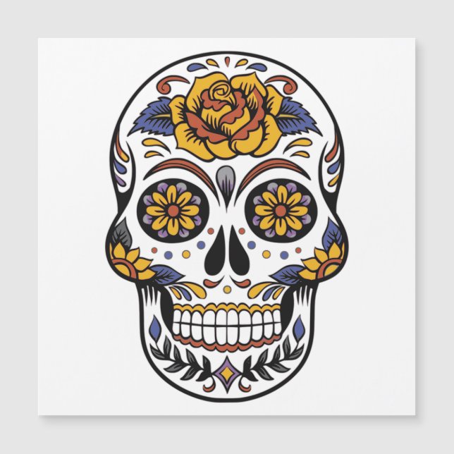 Rose Mexican Sugar Skull Day of the Dead Magnetkarte (Vorderseite)