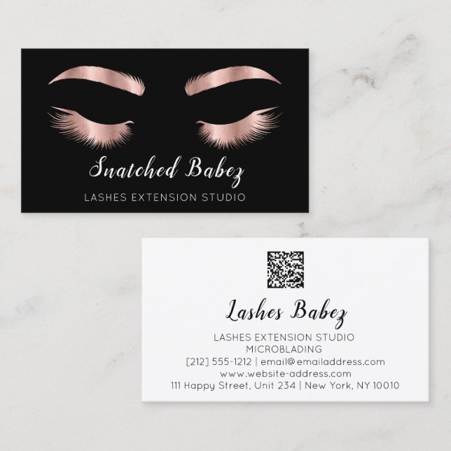 Rose Microblading Makeup Eyelashes QR-Logo Visitenkarte (Vorne/Hinten)
