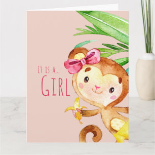 Rose mignon singe bébé fille Faire-part