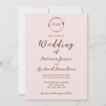 Rose Misty Monogramme Élégant Mariage Invitation