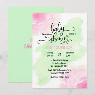 Rose mit Aquarell Pink & Mint Green Baby Dusche Einladung