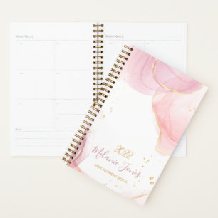 Rose mit Aquarellfarben Gold Glitzer Terminbuch Planer