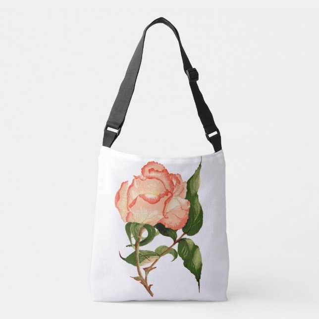 Rose mit Blätter botanische Aquarellfarben Tasche (Vorderseite)