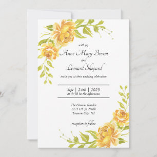 Rose mit Blumen, Gelb und Orange Hochzeiten   Einladung