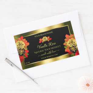 Rose mit Blumenbezeichnungen Schwarz Schimmergolde Rechteckiger Aufkleber
