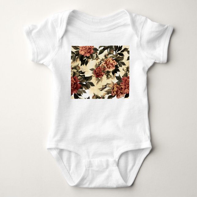 Rose mit Blumengeflecht, Peonies-Muster. Baby Strampler (Vorderseite)