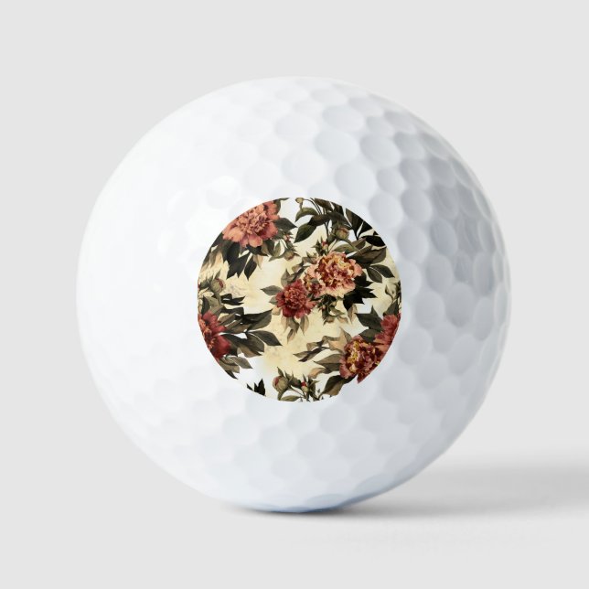 Rose mit Blumengeflecht, Peonies-Muster. Golfball (Vorderseite)