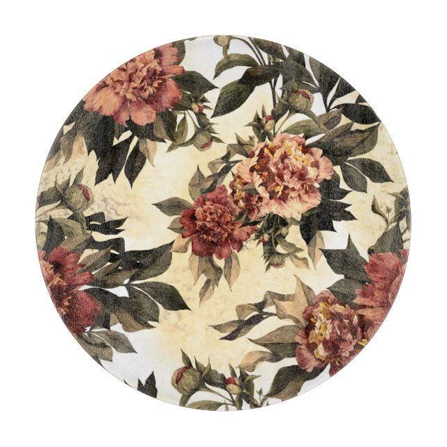 Rose mit Blumengeflecht, Peonies-Muster. Schneidebrett (Vorderseite)