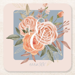 Rose mit Blumenmotiven Rechteckiger Pappuntersetzer