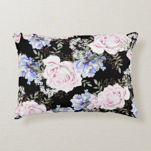 Rose mit Blumenmuster Iris Pink Blau Dekokissen