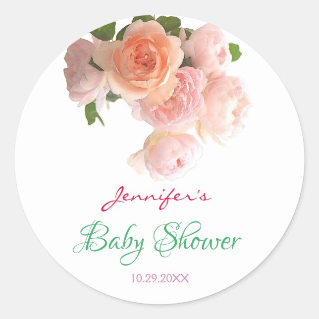 Rose mit Blumenwasser Handschrift Kinderdusche Runder Aufkleber (Vorderseite)
