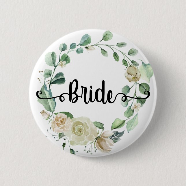 Rose mit Bride-Hand-Schriftzeichen Button (Vorderseite)