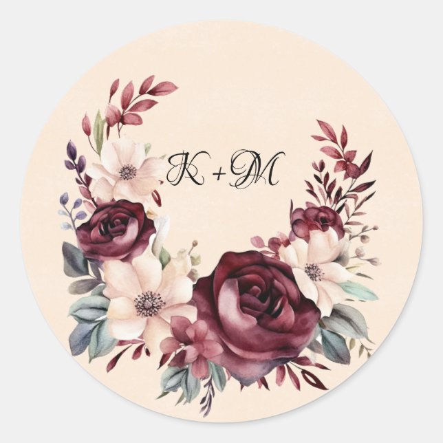 Rose mit Burgund und Creme Runder Aufkleber (Vorderseite)