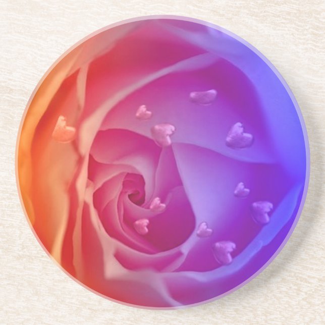 Rose mit den Herzen, blau Getränkeuntersetzer (Vorne)
