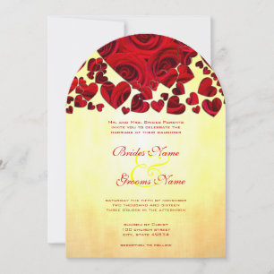 Rose mit gelbem und rotem Herz laden zu Hochzeiten Einladung