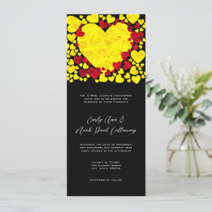 Rose mit gelbem und rotem Herz laden zu Hochzeiten Einladung