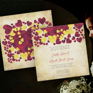 Rose mit gelbem und rotem Herz laden zu Hochzeiten Einladung