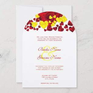 Rose mit gelbem und rotem Herz laden zu Hochzeiten Einladung