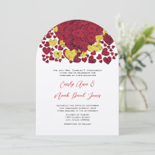Rose mit gelbem und rotem Herz laden zu Hochzeiten Einladung
