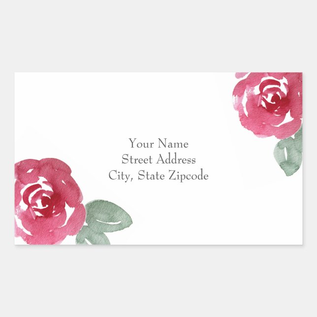 Rose mit handgemalten rosa Wasserfarben Rechteckiger Aufkleber (Vorderseite)
