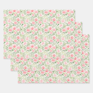 Rose mit handgemalten Wasserfarben Geschenkpapier Set