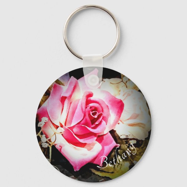 Rose mit Name Schlüsselanhänger (Vorderseite)