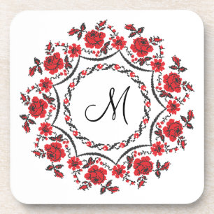 Rose mit Personalisierter Monogramm Getränkeuntersetzer